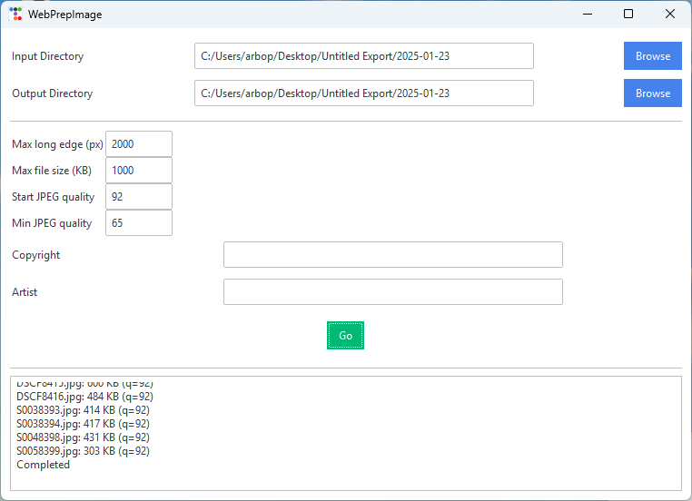 WebPrepImage main window