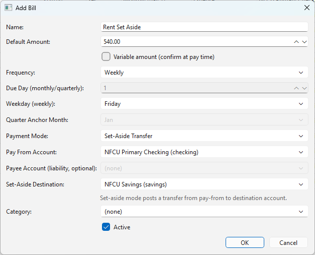Set-aside workflow screen